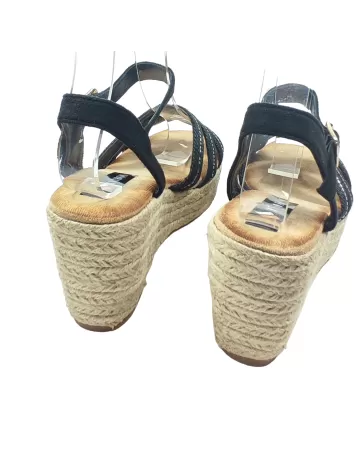 Sandalia plataforma y cuña de esparto color negro - Timbos Zapatos