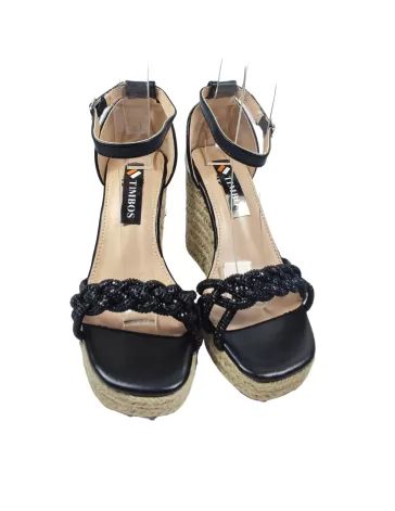Sandalia cuña esparto y plataforma en color negro - Timbos Zapatos
