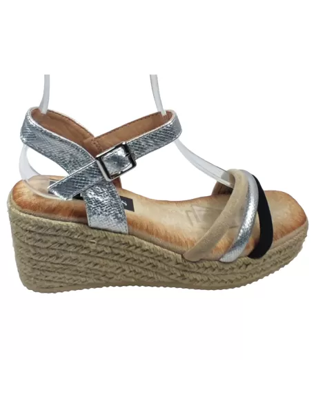 Sandalia cuña y plataforma de esparto color plata - Timbos Zapatos