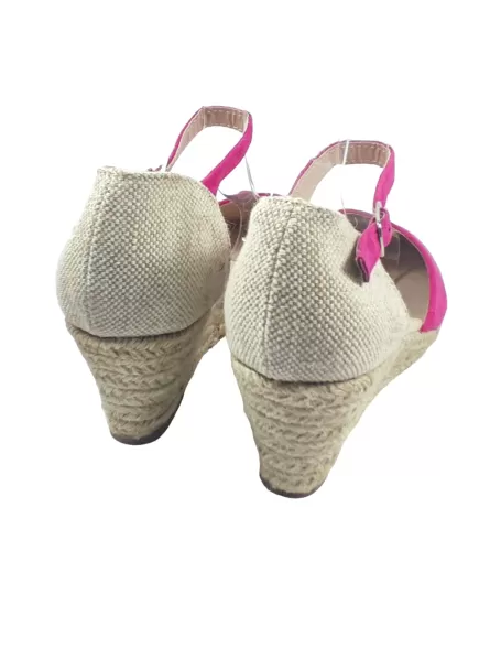 Sandalia cuña de esparto en color fucsia - Timbos Zapatos
