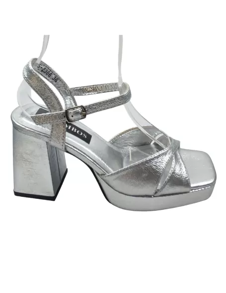 Sandalia de tacón y plataforma en color plata - Timbos Zapatos