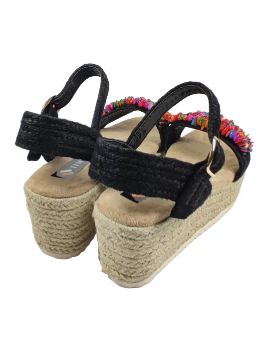 Sandalia con plataforma de esparto color negro - Timbos Zapatos