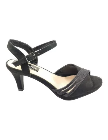 sandalia tacón fiesta de mujer en negro- Timbos Zapatos