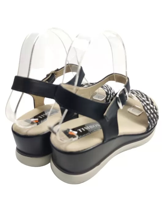 sandalia cuña comoda en color negro - Timbos zapatos