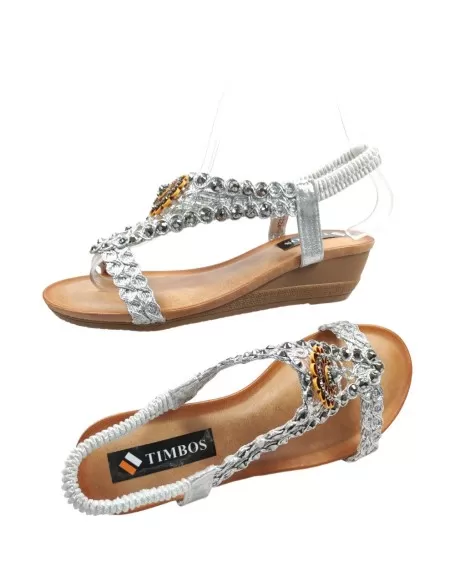 Sandalia comoda de mujer en color plata - Timbos zapatos