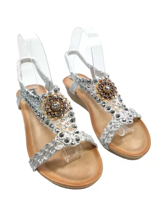 Sandalia comoda de mujer en color plata - Timbos zapatos