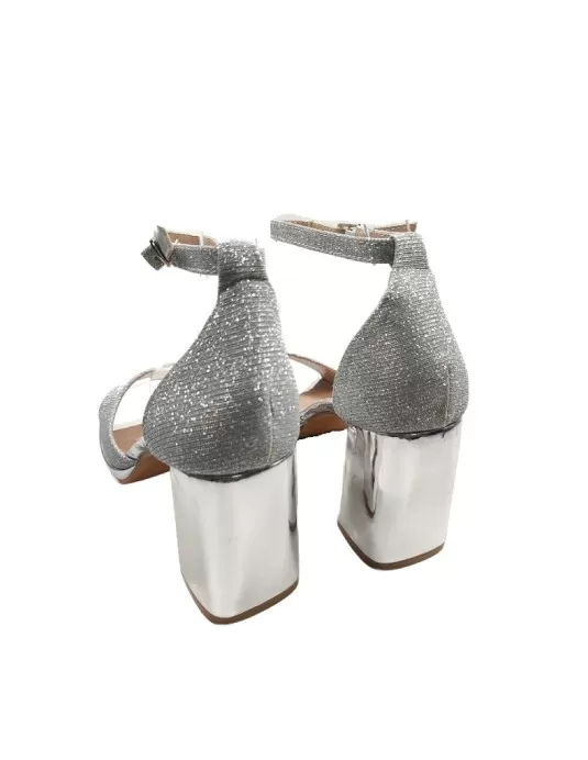 Sandalia de tacón fiesta color plata - Timbos zapatos