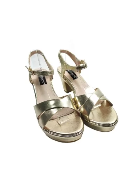 Sandalia de tacón fiesta color oro - Timbos zapatos