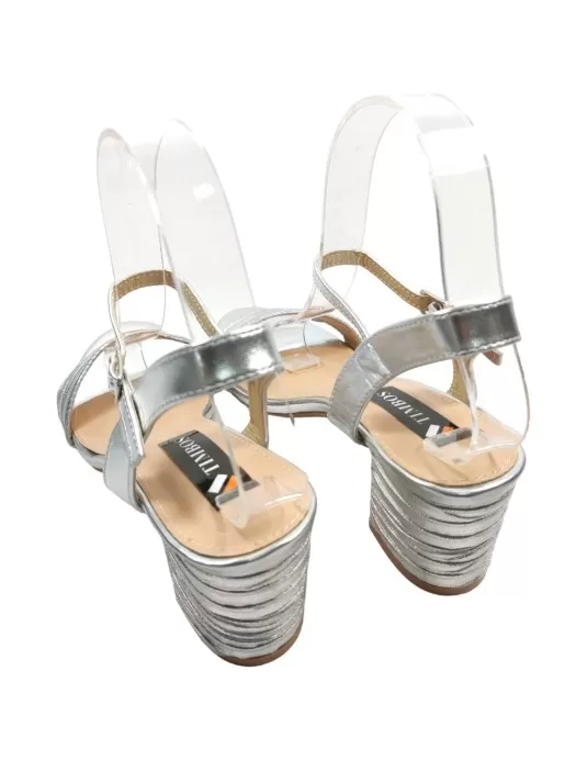 Sandalia de tacón fiesta color plata - Timbos zapatos