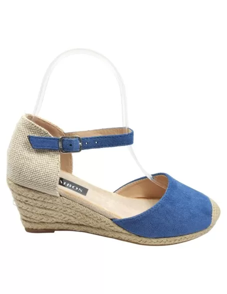 Sandalia cuña de esparto color azul - Timbos Zapatos