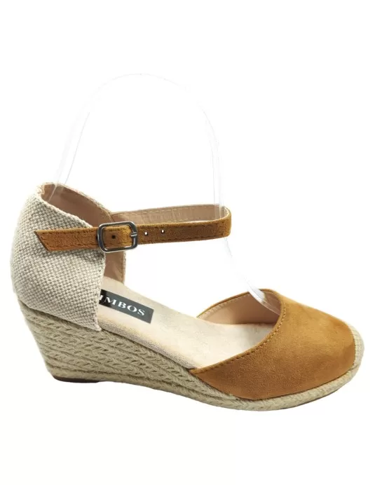 Sandalia cuña de esparto color camel - Timbos Zapatos