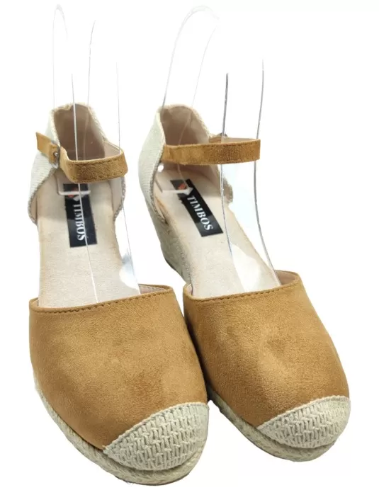 Sandalia cuña de esparto color camel - Timbos Zapatos