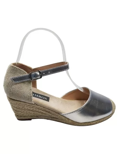 Sandalia cuña de esparto color plata - Timbos Zapatos