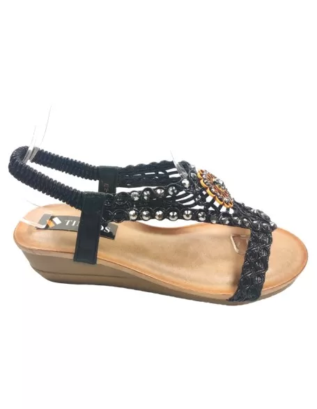 Sandalia cuña baja de mujer en color negro - Timbos zapatos