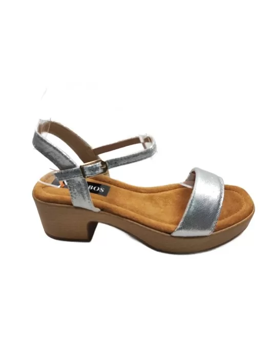 Sandalia de tacón plataforma color plata - Timbos Zapatos