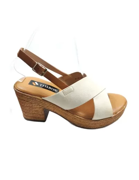Sandalia de tacón plataforma color beige - Timbos Zapatos