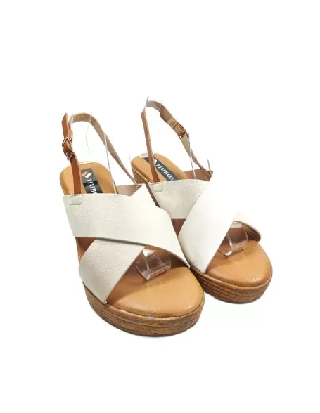 Sandalia de tacón plataforma color beige - Timbos Zapatos