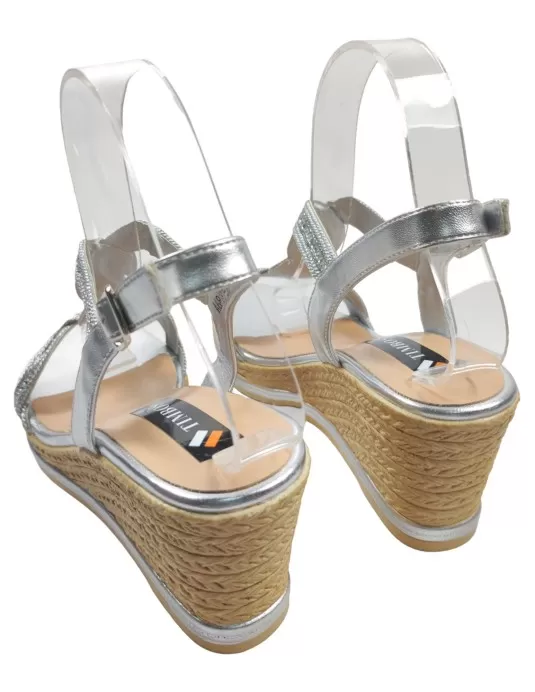 Sandalia de cuña plateadas verano - Timbos Zapatos