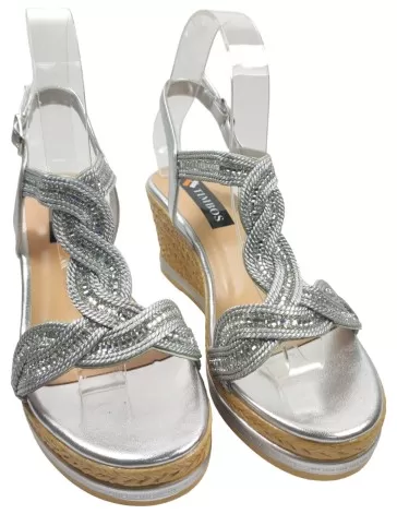 Sandalia de cuña plateadas verano - Timbos Zapatos