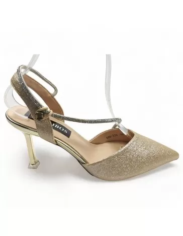 Sandalia de tacón fiesta color oro - Timbos zapatos