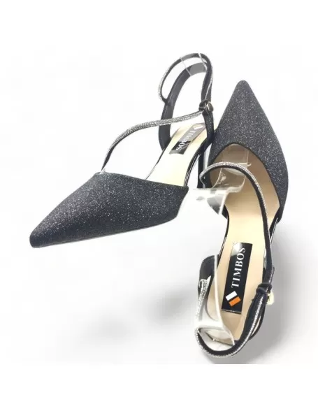 Sandalia de tacón fiesta destalonado, color negro - Timbos zapatos