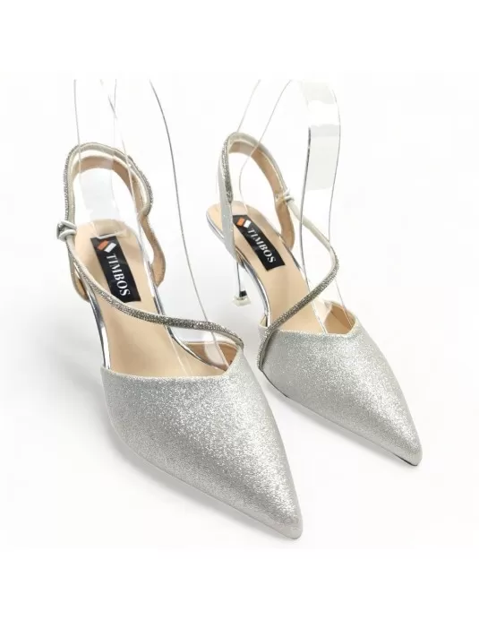Sandalia de tacón fiesta destalonado color plata- Timbos zapatos