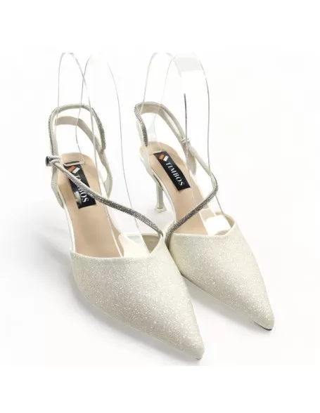 Sandalia de tacón fiesta destalonado color blanco- Timbos zapatos