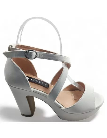 Sandalia blanca para eventos, tacón ancho, plataforma - Timbos Zapatos