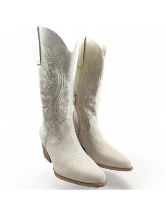 Bota cowboy de mujer en color beige - Timbos Zapatos