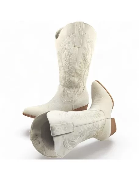 Bota cowboy de mujer en color beige - Timbos Zapatos
