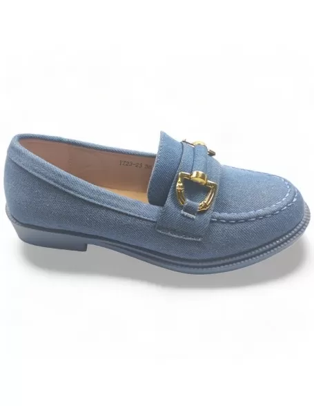 Mocasín azul de mujer con tacón bajo - Timbos Zapatos