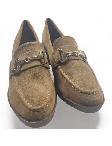 Mocasín marrón de mujer con tacón - Timbos Zapatos