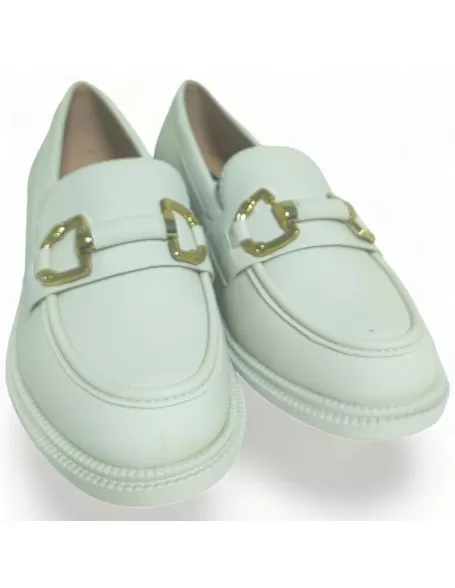 Mocasín blanco de mujer con antifaz y adorno - Timbos Zapatos