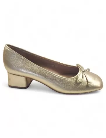 Manoletina tacón bajo color oro de mujer - Timbos Zapatos