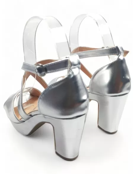 Sandalia de fiesta plata con tacón ancho y plataforma - Timbos Zapatos