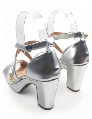 Sandalia de fiesta plata con tacón ancho y plataforma - Timbos Zapatos