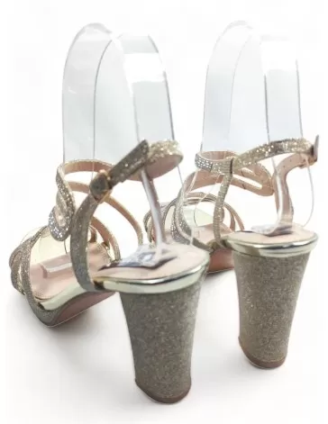 Sandalia dorada con tacón ancho y plataforma - Timbos Zapatos
