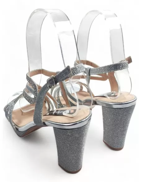 Sandalia plateada con tacón ancho y plataforma - Timbos Zapatos