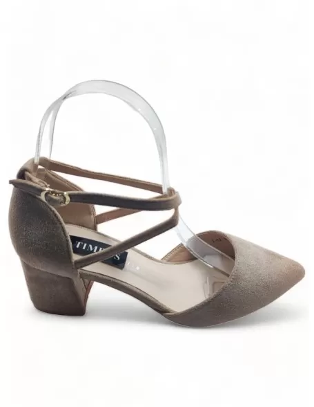 Sandalia beige de vestir, tacón bajo - Timbos Zapatos