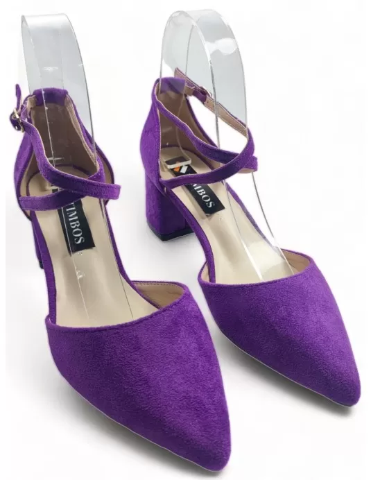 Sandalia de vestir morada, tacón bajo - Timbos Zapatos