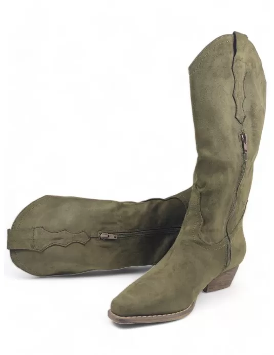 Bota cowboy de mujer en color verde musgo - Timbos Zapatos