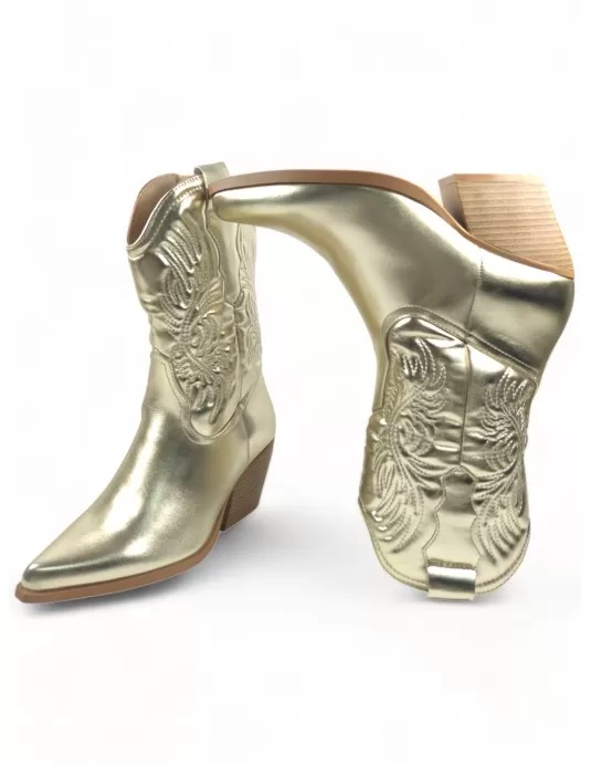 Bota cowboy de mujer en color oro - Timbos Zapatos