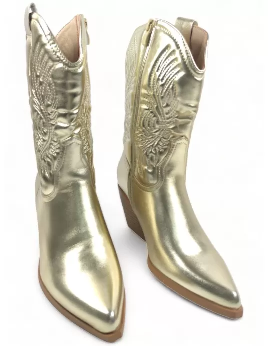 Bota cowboy de mujer en color oro - Timbos Zapatos