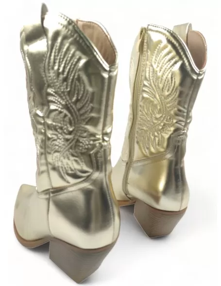 Bota cowboy de mujer en color oro - Timbos Zapatos