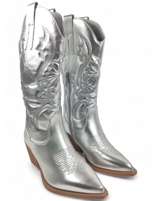 Bota cowboy de mujer en color plata - Timbos Zapatos