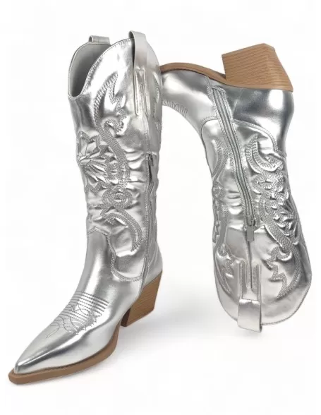 Bota cowboy de mujer en color plata - Timbos Zapatos