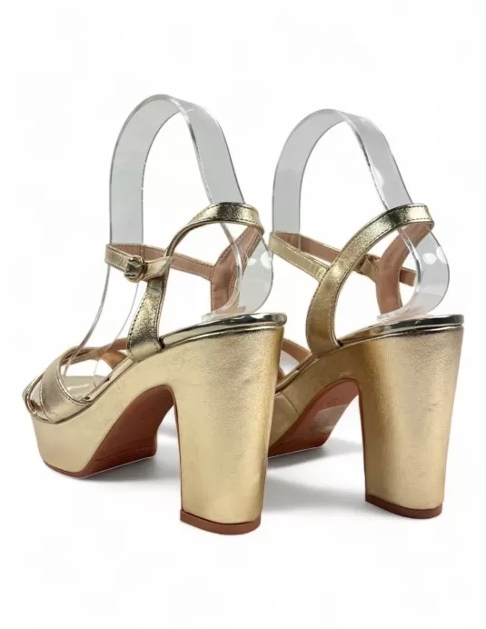 Sandalia tacón ancho y plataforma de fiesta, oro - Timbos Zapatos