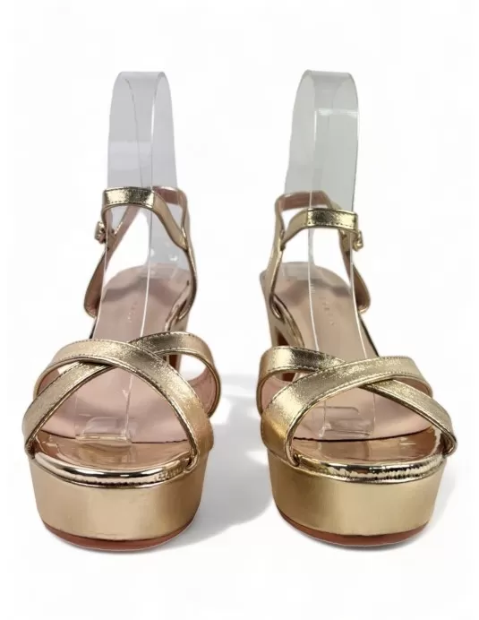 Sandalia tacón ancho y plataforma de fiesta, oro - Timbos Zapatos