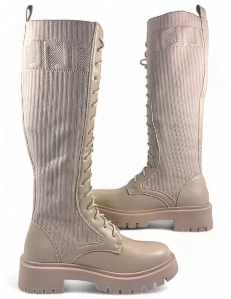 Bota alta militar tipo calcetin color beige - Timbos zapatos