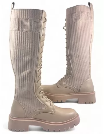 Bota alta militar tipo calcetin color beige - Timbos zapatos